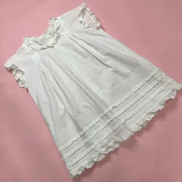 카네코 이사오 화이트 핀턱 피코 프릴 프렌치 슬리브 블라우스