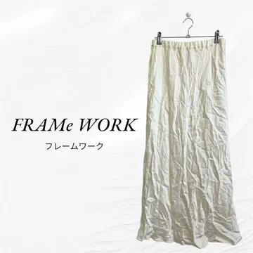프레임워크 새틴 롱 스커트 화이트 큐프라 혼방 일본제 38