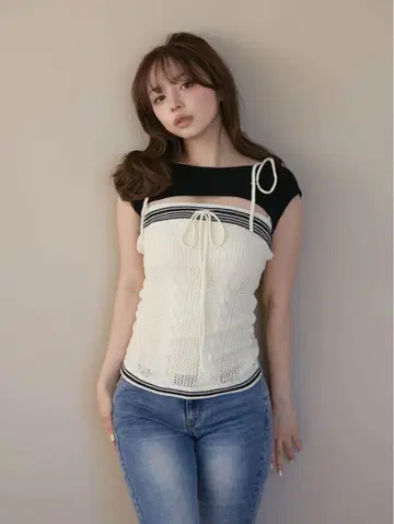 andmary Kitty 케이블 니트 탑 아이보리