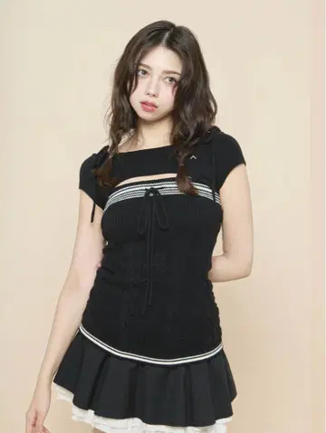 andmary Kitty cable knit tops black