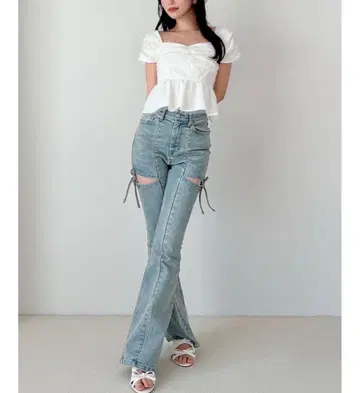 REPREVE 컷 아웃 리본 데님 팬츠 M 사이즈