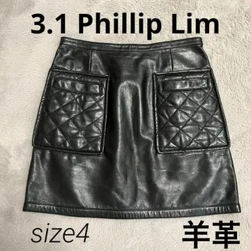 3.1 Phillip Lim 가죽 스커트 양 4 L 퀼팅 포켓