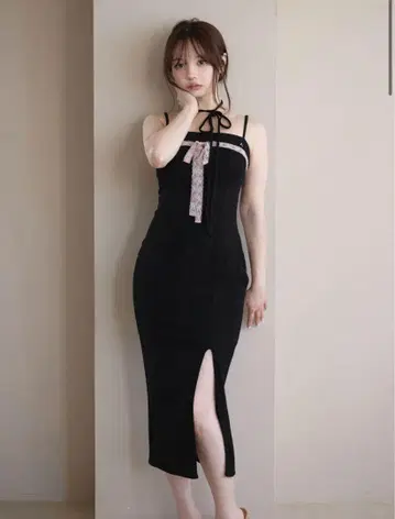 andmary Della 리본 dress black 앤드마리