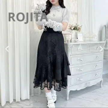 ROJITA 총 레이스 언밸런스 티어드 롱 스커트 블랙