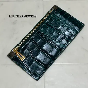 LEATHERJEWELS 카드 케이스 지갑 크로커다일 패턴 그린