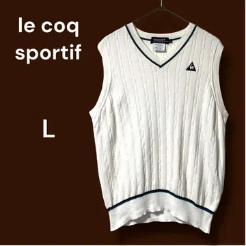 Le Coq Sportif V넥 골프 베스트 코튼 100% 화이트 L
