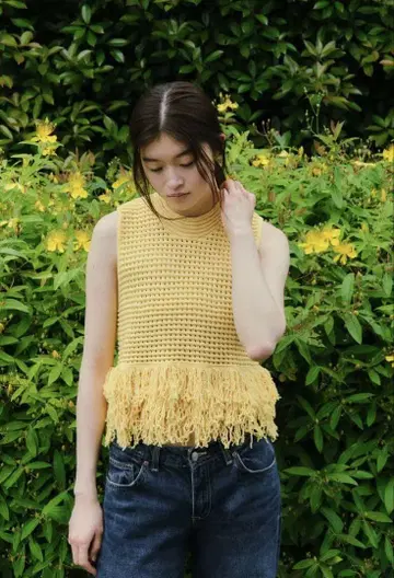ZARA 프린지 체크 패턴 니트탑