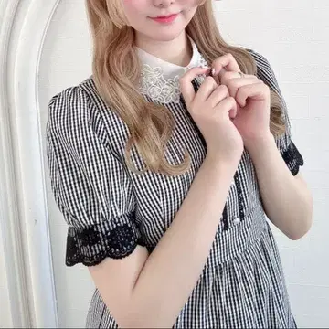 evelyn 코튼 옷깃 비쥬 OP 원피스 블랙 체크 에블린
