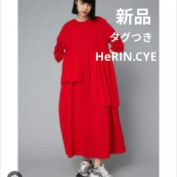 새상품 해린 도트 Tuck sleeve docking dress 빨간색