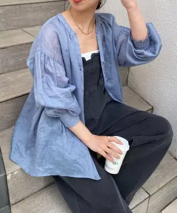 콜라주 개럴개런트 라미 2WAY 시어 블라우스 블루