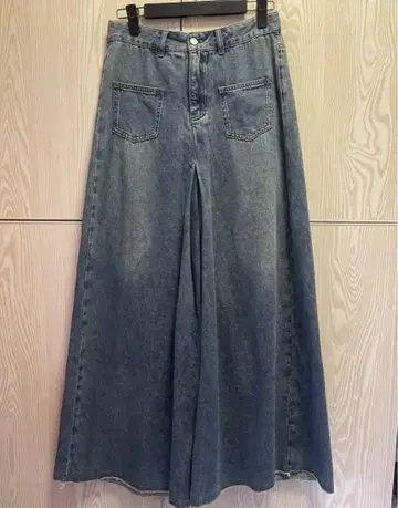 데님 와이드 팬츠 은은한 블루 프론트 슬릿