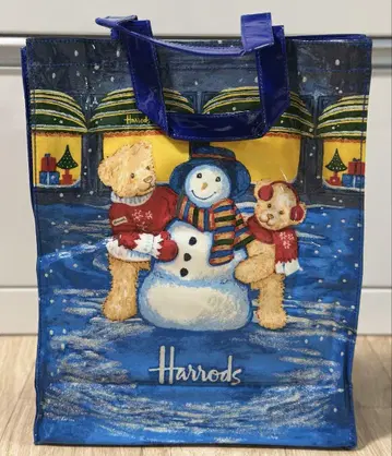Harrods 해롯 백 베어 패턴 겨울 네이비 컬러 비닐 토트백