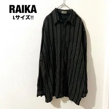RAIKA 스트라이프 플란넬 셔츠 레이온 블랙 빅 사이즈 L 빅 루즈