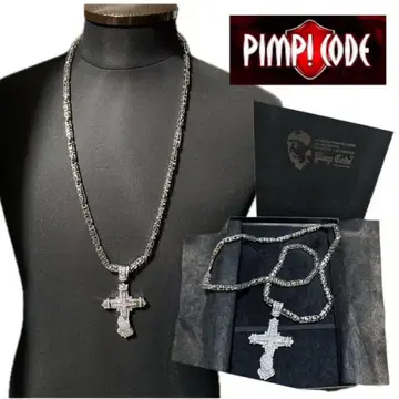 pimp code 크로스 펜던트 목걸이 실버 컬러