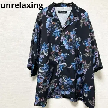 unrelaxing 빅 셔츠 올 패턴 알로하 셔츠 블랙 블루 꽃무늬