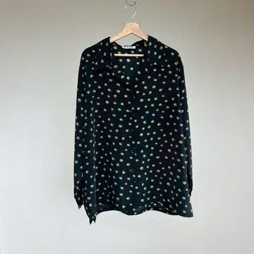 USED 이탈리아제 오픈 카라 셔츠 블랙 도트 무늬 vintage