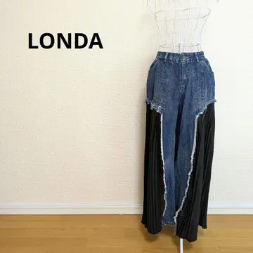 LONDA 데님 플리츠 절개 와이드 팬츠