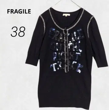 c3089 [] 7부 소매 니트 M 네이비 울 스팽글 쿨넥
