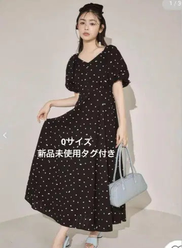 릴리 브라운 백리본 볼륨 슬리브 원피스 도트