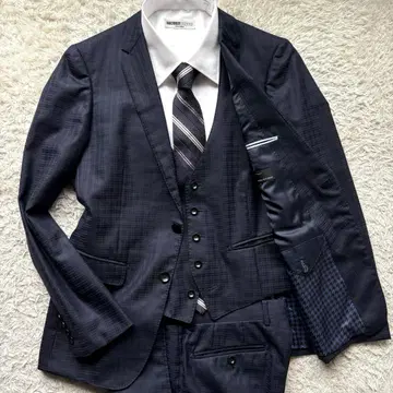 레어 3피스 MODA RITORNO 셋업 수트 체크 네이비