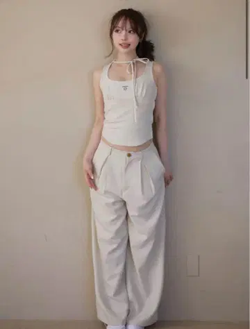 andmary Donna ribbon pants set up ivory
