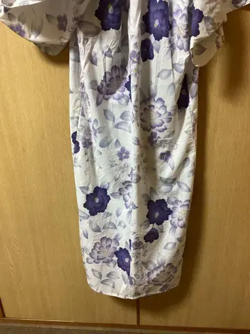 보라색 꽃무늬 유카타 오비 세트