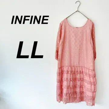 INFINE 새상품급 핑크 티어드 원피스 LL 프릴 시어