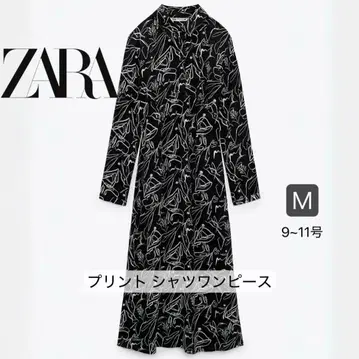ZARA 셔츠 원피스 M 사이즈 블랙 모노톤 플라워 프린트