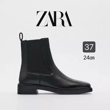 ZARA 가죽 스퀘어토 앵클부츠 블랙 37 24cm