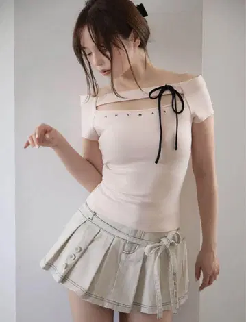 Andmary Dada ribbon tops pink beige