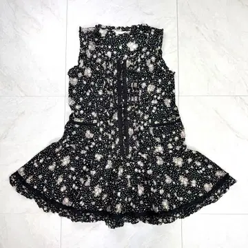 컨디션 최상 핑크하우스 꽃무늬 피코 프릴 튜닉 슬리브리스 블라우스 블랙