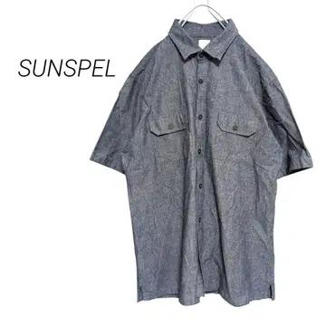 새상품급 [Sunspel] 반팔 셔츠 데님풍 코튼 레귤러 칼라 일본제 L
