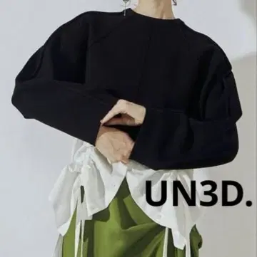 새상품급 UN3D. 언쓰리디 와이드 슬리브 숏 니트 블랙 F