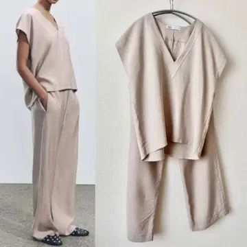 ZARA zw collection v넥 플루이드 상의 + 팬츠 세트