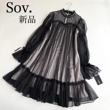택 포함 새상품 Sov. 소브 소매 리본 튤 원피스 블랙 S 사이즈