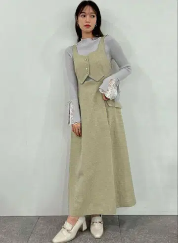dazzlin 오픈 레이어드 멜빵치마 M 그린