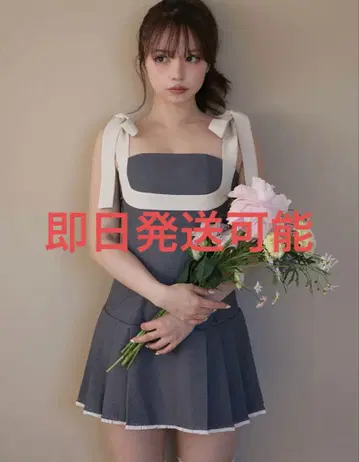 andmary Chuchu pleats ribbon dress gray
