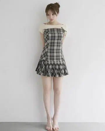andmary Karen check mini dress beige M