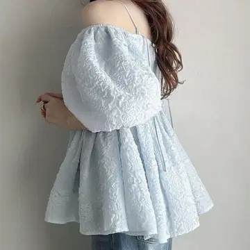 Meiru 2way 오프숄더 자카드 페플럼 상의
