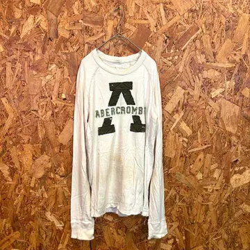 Abercrombie & Fitch 긴팔 티셔츠 로고 디자인 화이트