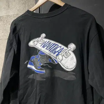 NAUTICA 노티카 스케이트보드 백 프린트 티셔츠 로고 자수 L