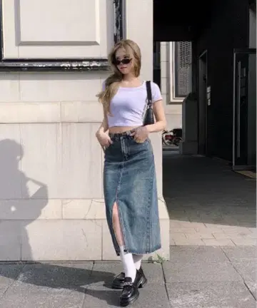 Nalm. 데님 슬릿 롱 스커트