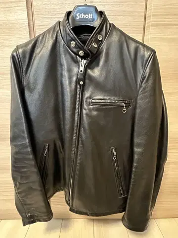 Schott x SWG 블랙 가죽 라이더 자켓