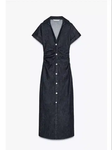ZARA 미사용 새상품 다크 블루 반팔 셔츠 롱 원피스