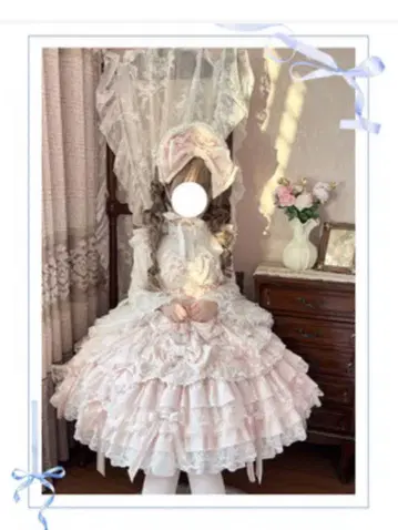 Emily Princess 레이스와 리본 오버롤 스커트