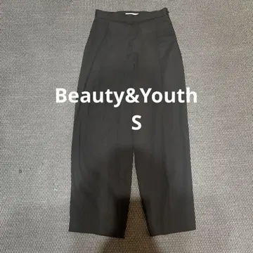 뷰티&유스 턱 와이드 팬츠 블랙 S