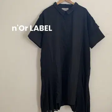 n'OrLABEL 랜덤 헴 이소재 배색 셔츠 원피스 블랙