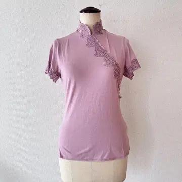 새상품급 비비안 탐 차이나 칼라 티셔츠 반팔 핑크 레이스