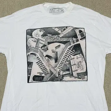 M.C. ESCHER 티셔츠 에셔 [상대성] 트릭아트 화이트