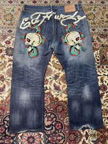 Ed Hardy/스컬 스네이크 자수 와이드 데님/40/2009/초와이드